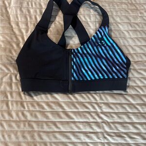 SoulCycle Black and Blue Striped Sports Bra